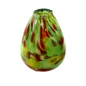 Art Glass Confetti Weed Pot Swirled HANDBLOWN Green Orange White Yellow Reds